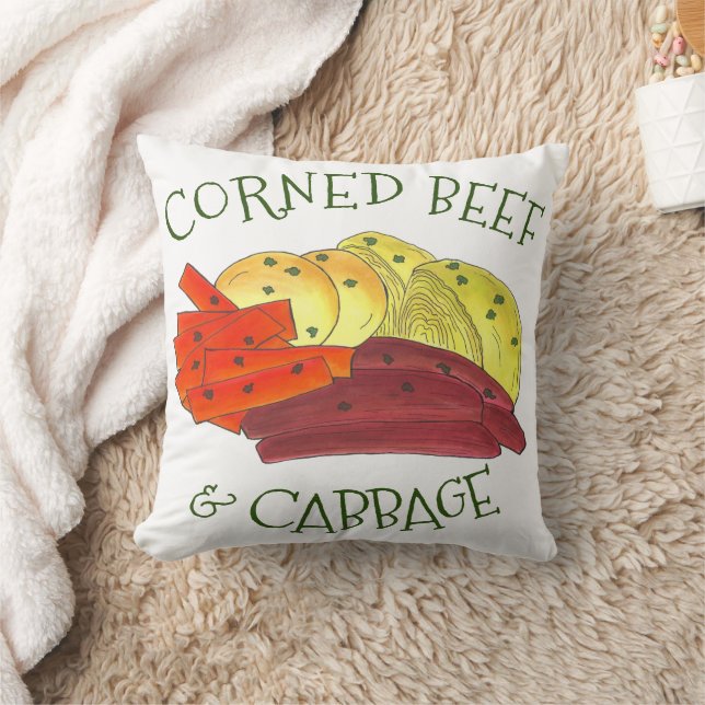 Corned Beef Cabbage Boiled Carrots Potatoes Irish Throw Pillow (Blanket)