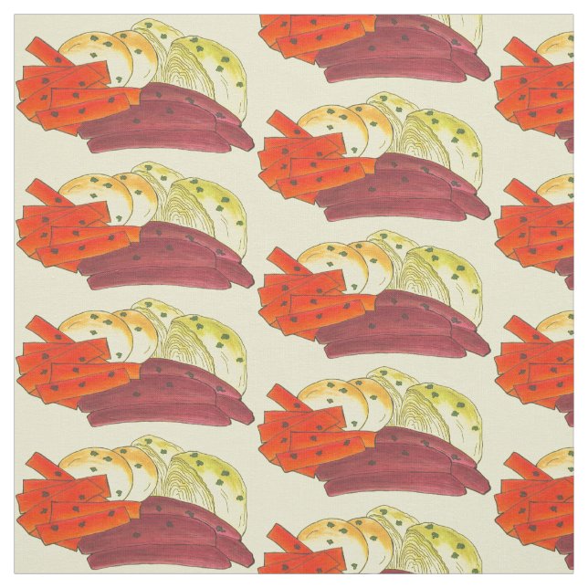 Corned Beef Cabbage Potatoes Carrots Irish Food Fabric (Swatch)