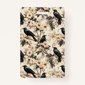 Corneille motif corneille fleurs Badge