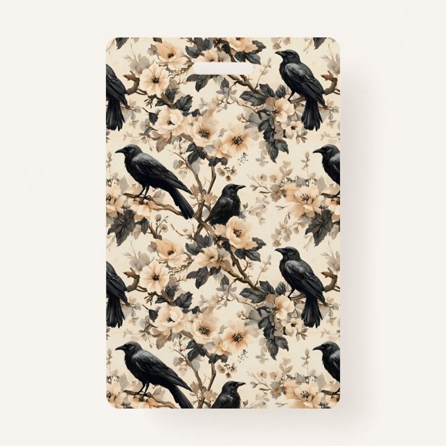 Corneille motif corneille fleurs Badge (Devant)