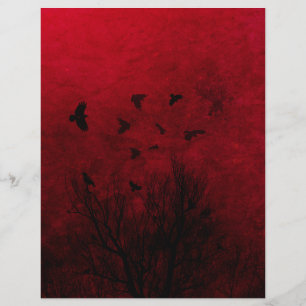 Corneilles dans le ciel rouge Halloween Papier à g