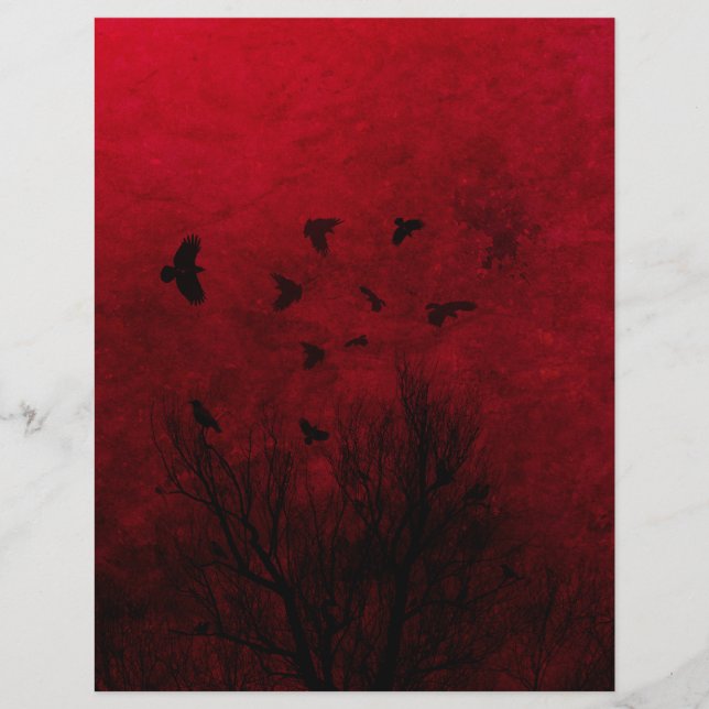 Corneilles dans le ciel rouge Halloween Papier à g (Devant)