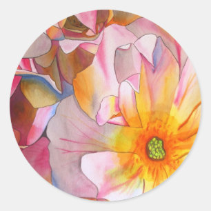 Cornelia pastel pink rose watercolor art classic round sticker