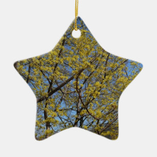 Cornelian Cherry Dogwood and Blue Sky Floral Ceramic Ornament