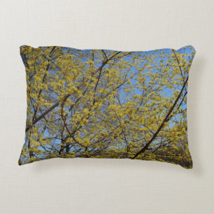 Cornelian Cherry Dogwood and Blue Sky Floral Decorative Pillow