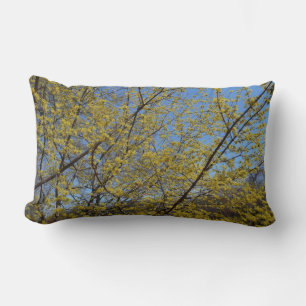 Cornelian Cherry Dogwood and Blue Sky Floral Lumbar Pillow