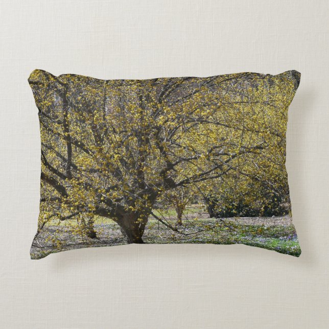 Cornelian Cherry Dogwood and Glory of the Snow Accent Pillow (Front)