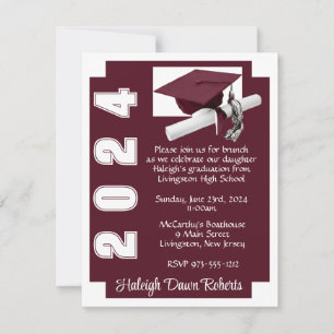 Corner Block Maroon & White Graduation Invitation
