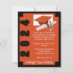 Corner Block Orange and Black Graduation Invitation