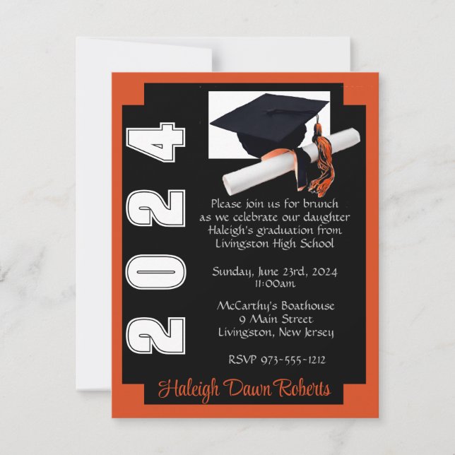 Corner Block Orange & Black Graduation Invitation (Front)