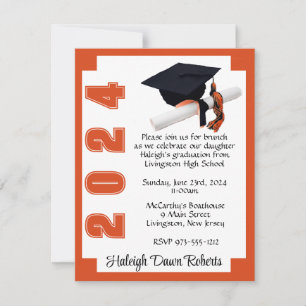 Corner Block Orange & White Graduation Invitation