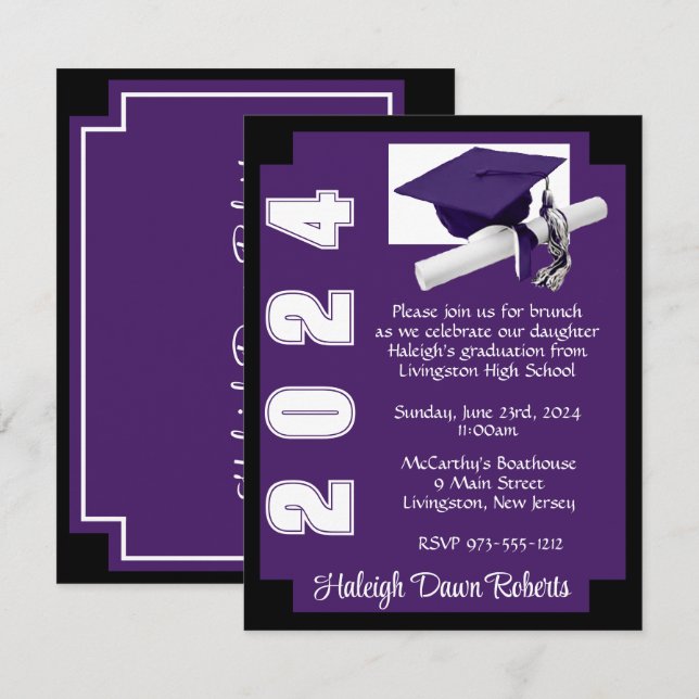 Corner Block Purple & Black Graduation Invitation (Front/Back)