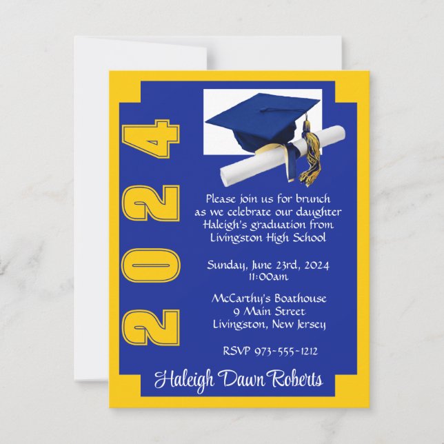 Corner Block Royal Blue & Gold Graduation Invitation (Front)