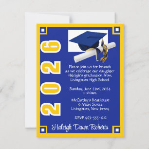 Corner Block Royal Blue & Gold Graduation Invitation