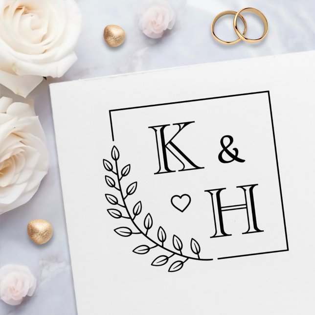 Corner Branch Monogram Initial Wedding Anniversary Self-inking Stamp (Creator Uploaded)