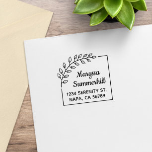 Corner Branch Wreath Return Address 1x1 Rubber Stamp