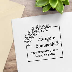 Corner Branch Wreath Return Address Rubber Stamp