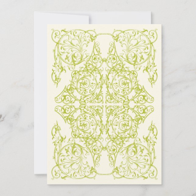 Corner Flourish Faire-part de mariage (Chartreuse) (Devant)