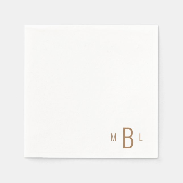 Corner Gold Monogram Simple Modern Font Cocktail  Napkin (Front)