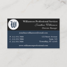 Corner Monogram Blue Business Cards
