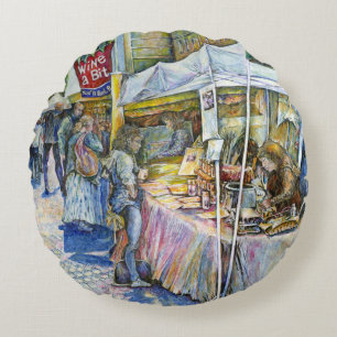 Corner of Flying Pig Farm and Wine a Bit. Round Pillow