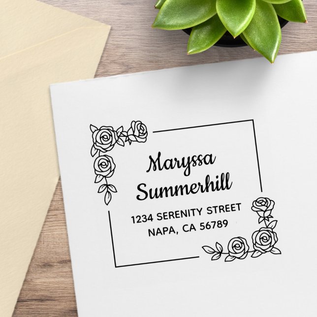 Corner Rose Flowers Bouquet Address Rubber Stamp (Creator Uploaded)