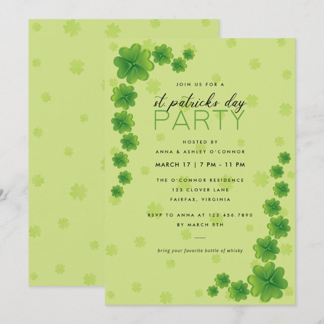 Corner Shamrocks Green St. Patrick's Day  Invitation (Front/Back)