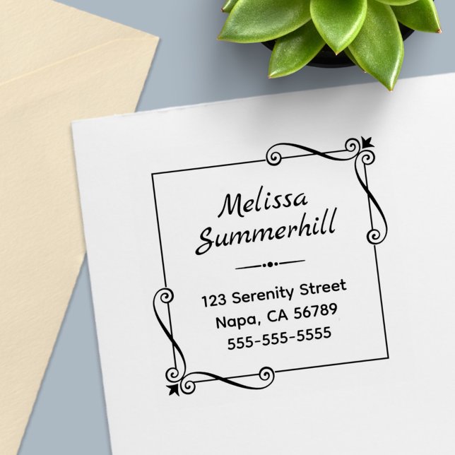 Corner Swirls Square Frame Address Self-inking Stamp (Creator Uploaded)