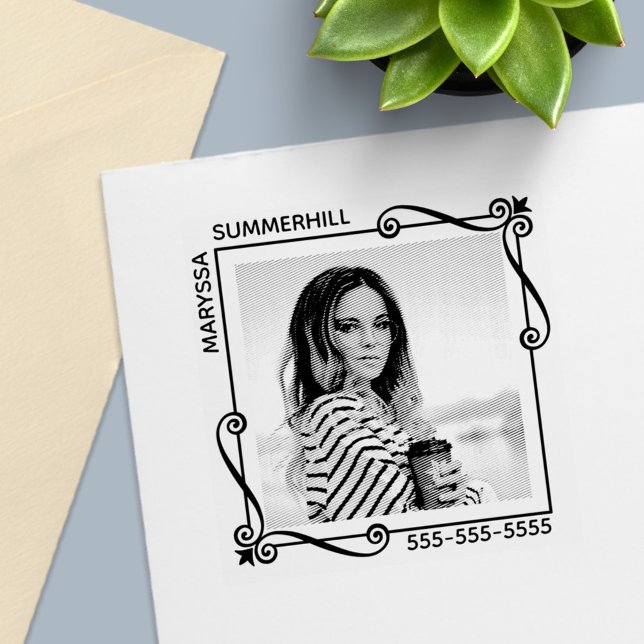 Corner Swirls Square Frame Custom Photo Text Self-inking Stamp (Creator Uploaded)