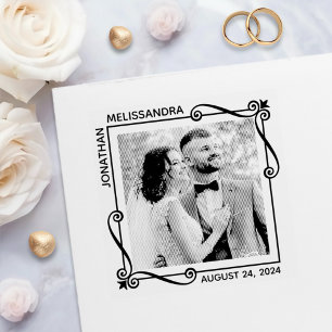 Corner Swirls Square Frame Wedding Photo Self-inking Stamp