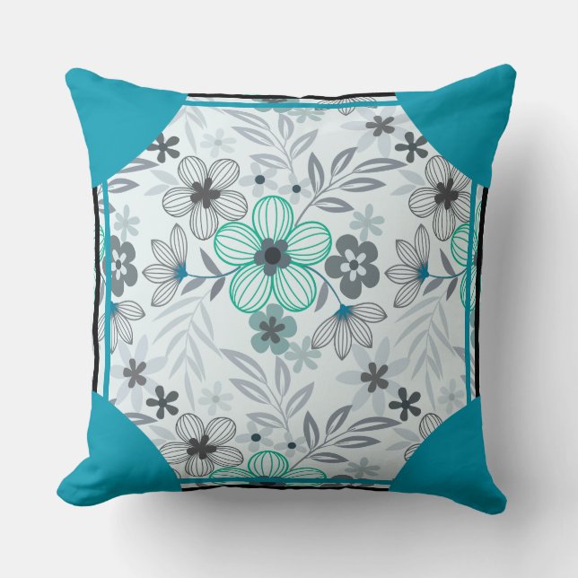 Cornerstone Blossom Turquoise Throw Pillow (Front)