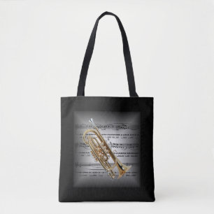 Cornet ~ 3-D Sheet Music Pillow ~ Grey/Black ~ Tote Bag