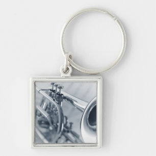Cornet on Music Sheets Keychain