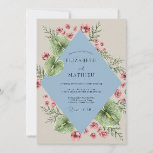 Cornflower Anthurium Leaf Wedding Invitation
