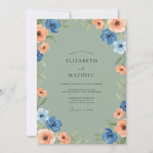 Cornflower Apricot Anemone Wedding Invitation (Front)