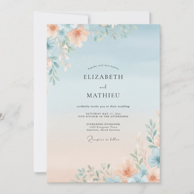 Cornflower Apricot Wildflower Wedding Invitation (Front)
