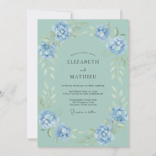 Cornflower Aqua Wreath Wedding Invitation