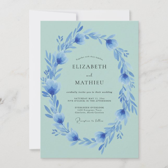 Cornflower Azure Wreath Wedding Invitation (Front)