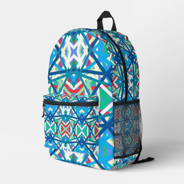 Cornflower Balanced Harmony Colours Abstract Lines Printed Backpack (Back Corner Right)