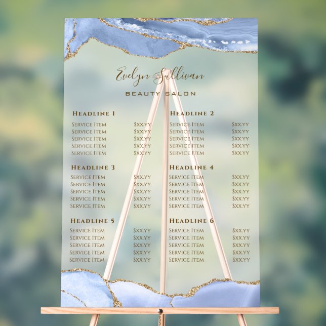 Cornflower Blue Agate Price List Acrylic Sign (Neutral)