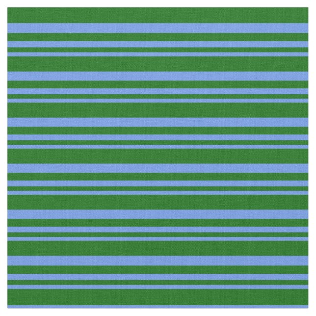 Cornflower Blue and Dark Green Lines Fabric (Close Up)