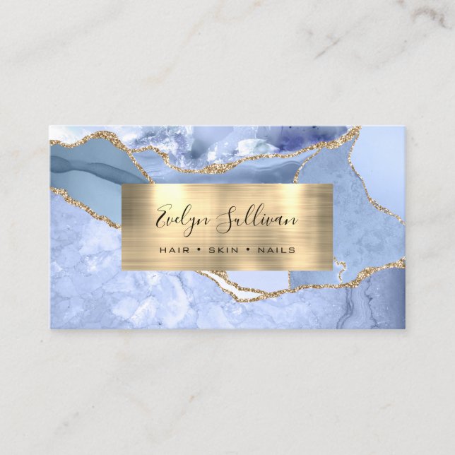 Cornflower Blue and Gold Agate Business Card (Front)