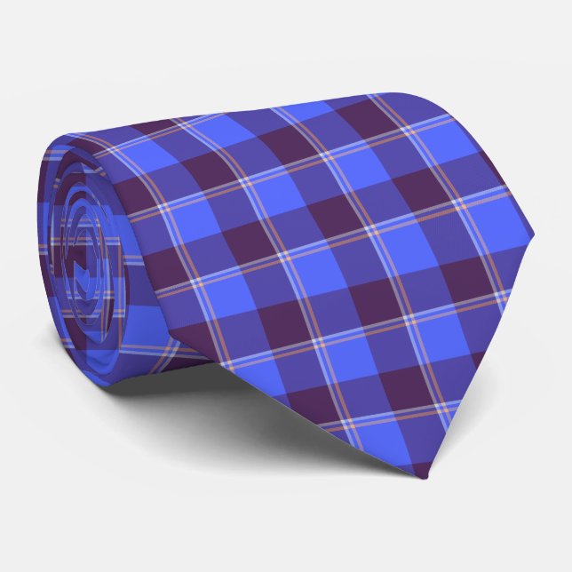 Cornflower Blue and Livid Brown Plaid Neck Tie (Rolled)