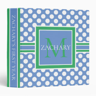 Cornflower Blue and Sea Green Polka Dot Monogram Binder