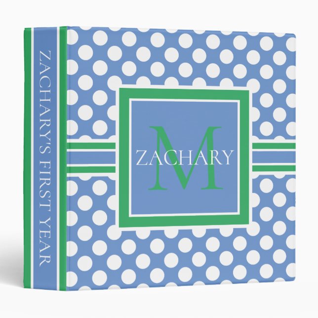 Cornflower Blue and Sea Green Polka Dot Monogram Binder (Front/Spine)