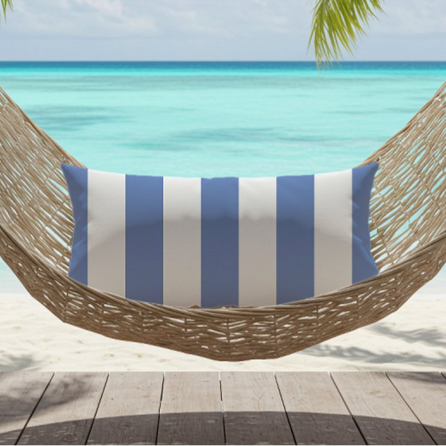Cornflower Blue and White Awning Stripes Lumbar Pillow (Creator Uploaded)