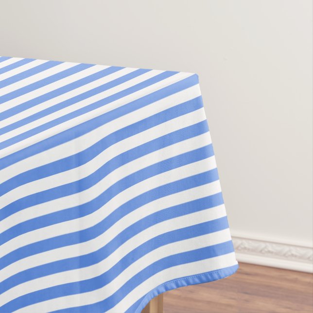 Cornflower Blue and White Stripe Tablecloth (In Situ)