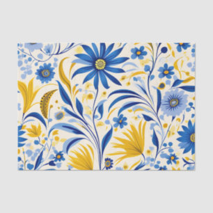 Cornflower Blue and Yellow Leaves Pattern Tissue Paper