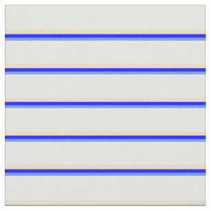 Cornflower Blue, Blue, Tan & White Coloured Lines Fabric