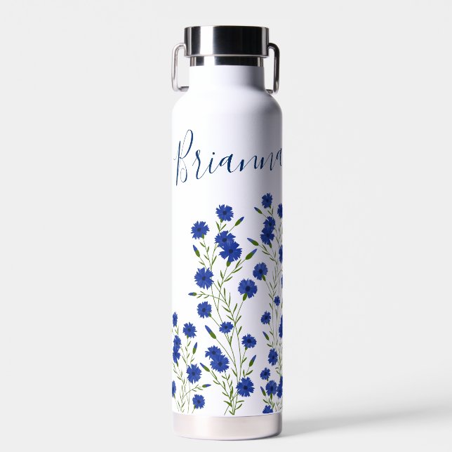 Cornflower Blue Botanical  Water Bottle (Front)